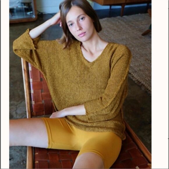 Free People Beach Naomi Tunic Sweater Swim Cover Up Mustard Yellow Gold Medium - Picture 1 of 11